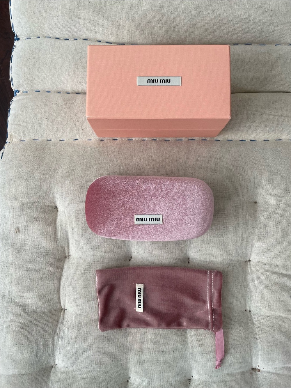Miu Miu Dusty Rose Eyeglass  3 pc Set with Velvet Case, Velvet Pouch & Box